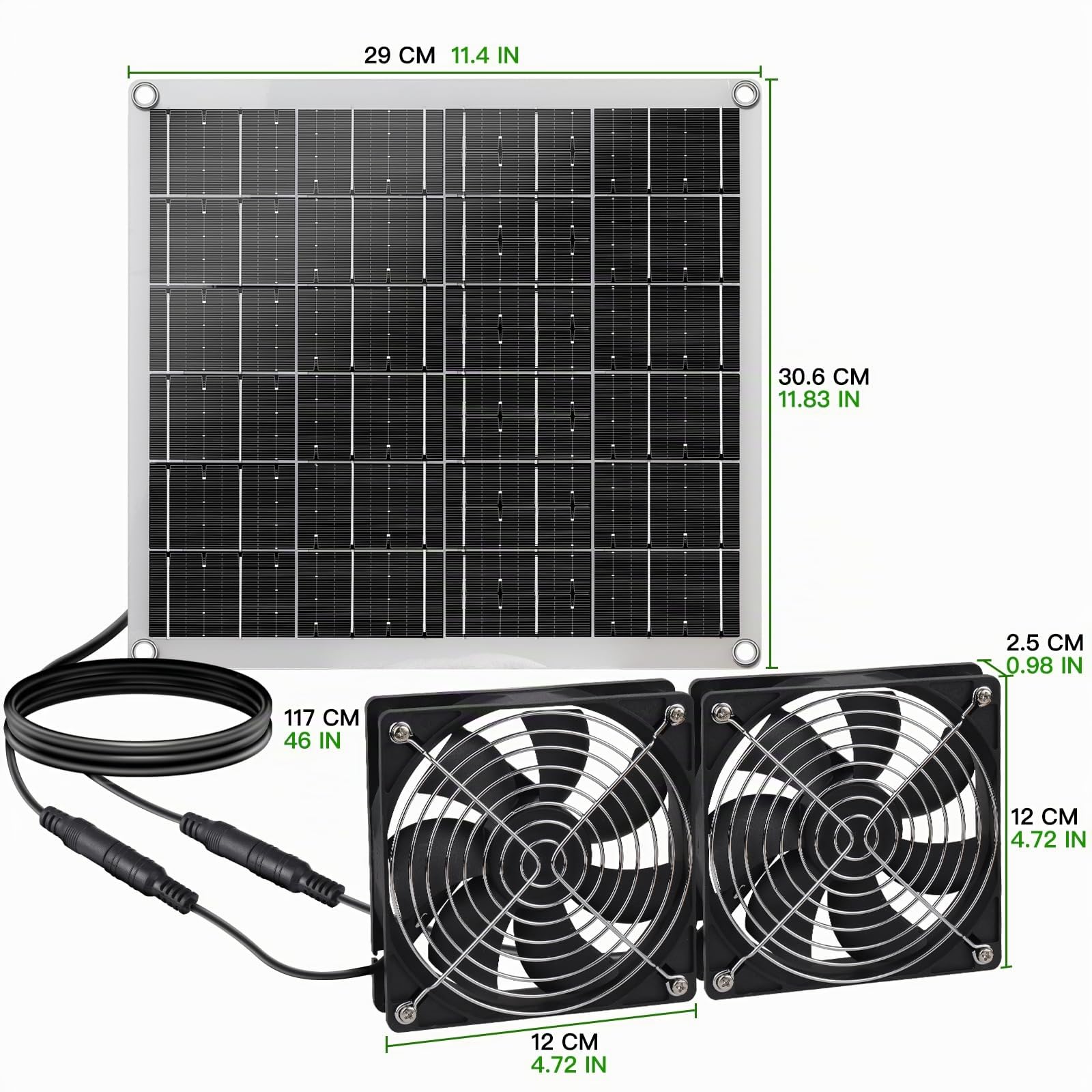 Ventilateur solaire 15W IP67 étanche double ventilateur pour poulailler serre cabane jardin