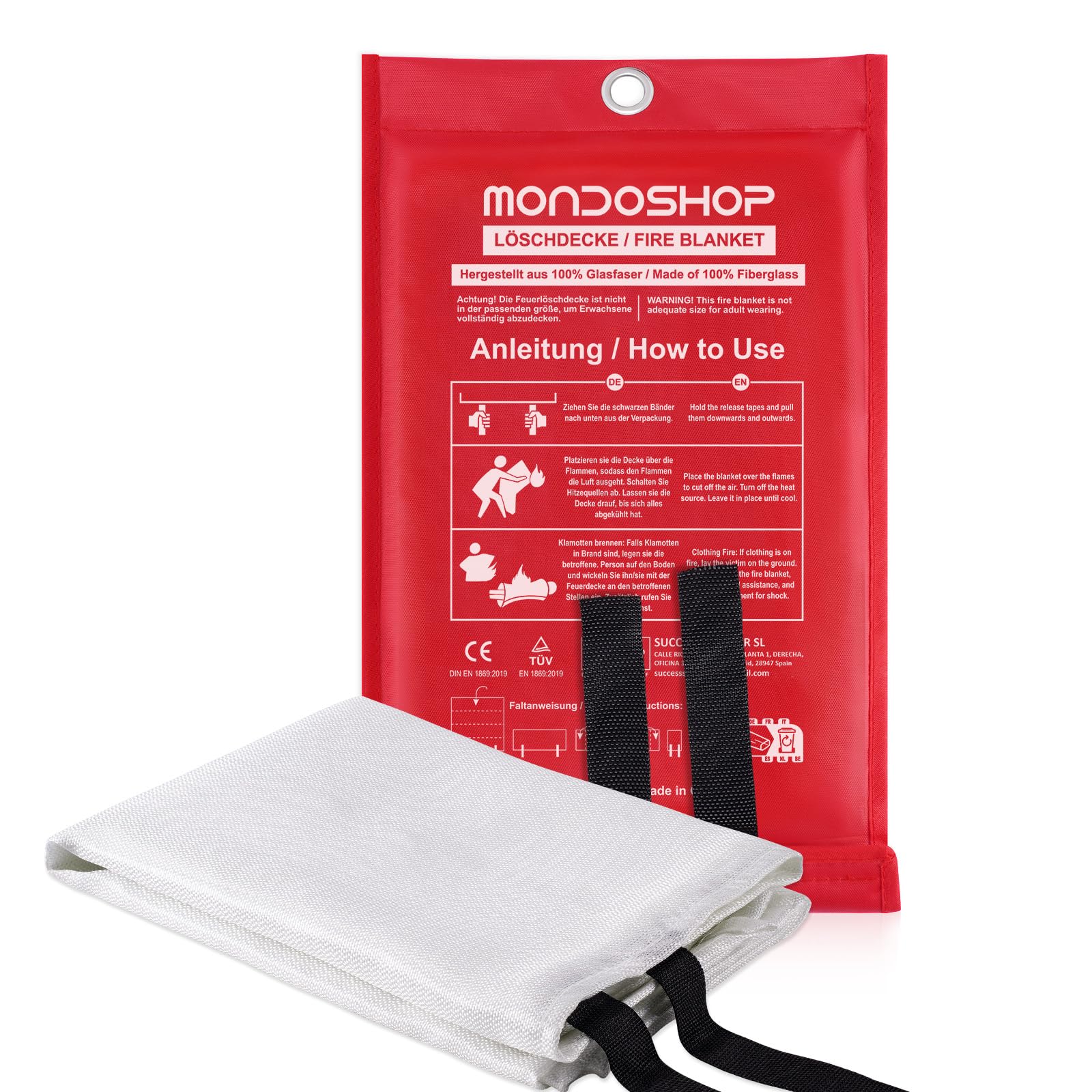 Mondoshop Löschdecke Küche Fettbrand Feuerlöschdecke - 1 m x 1 m Glasfaser Feuerdecke nach DIN EN 1869:2019, Schnell Aufklappbar Feuerfeste Decke für Fettbrände, Grill, Auto Camping, Garage, 1 Stück