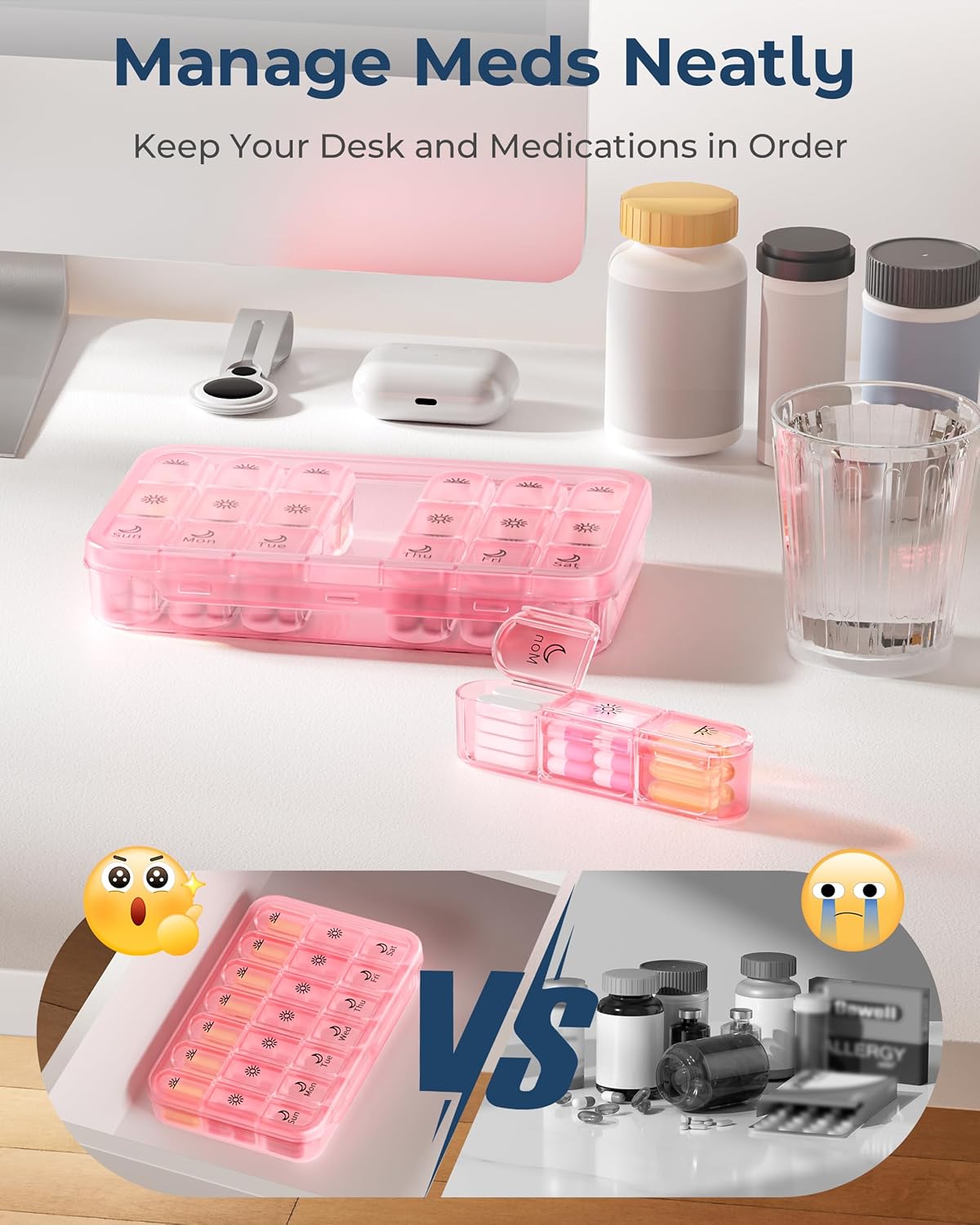 Pill Organizer 3X a Day|Pink Perfection Portable Pill Case|7-Day Weekly Compartment|Stylish Travel Essential for Fashionistas|BPA-Free Health Companion|Luxury Bag Must-Have - Image 4
