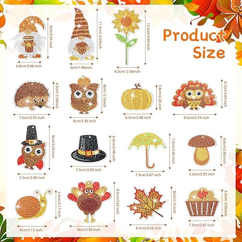 Miniatura 3 de Inbagi 15 llaveros de pintura de diamante de otoño de Acción de Gracias, fabricación de taladro completo, llavero de diamantes para tía, arte de