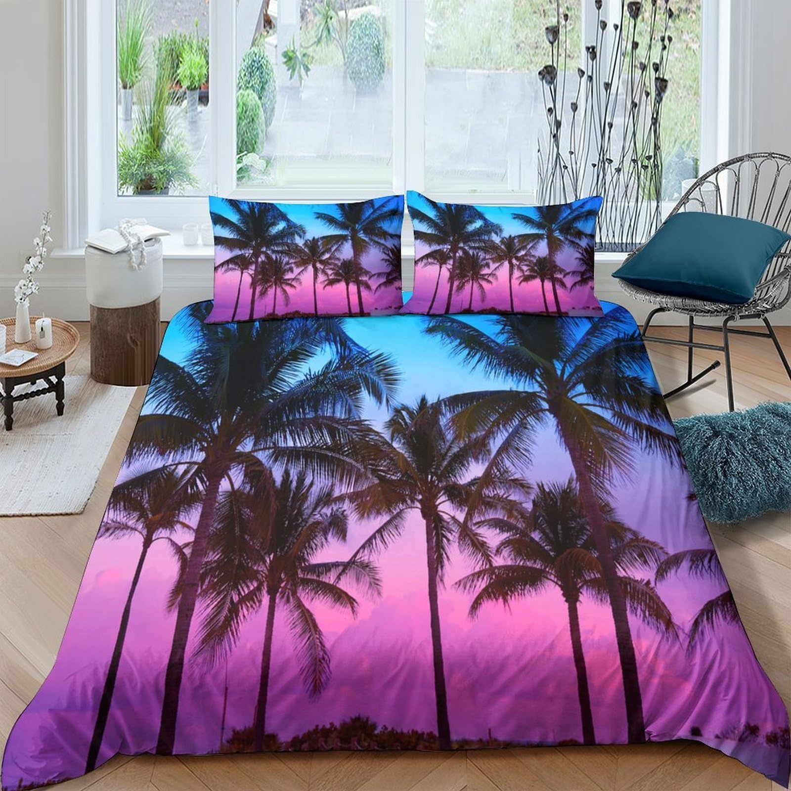 Ctjqhvkz Style-8 3D Printed Sunset Palm Fitted Sheet Microfiber Soft Breathable Tropical Beach Mattress Cover For Bedroom Decor Single（135X200cm）
