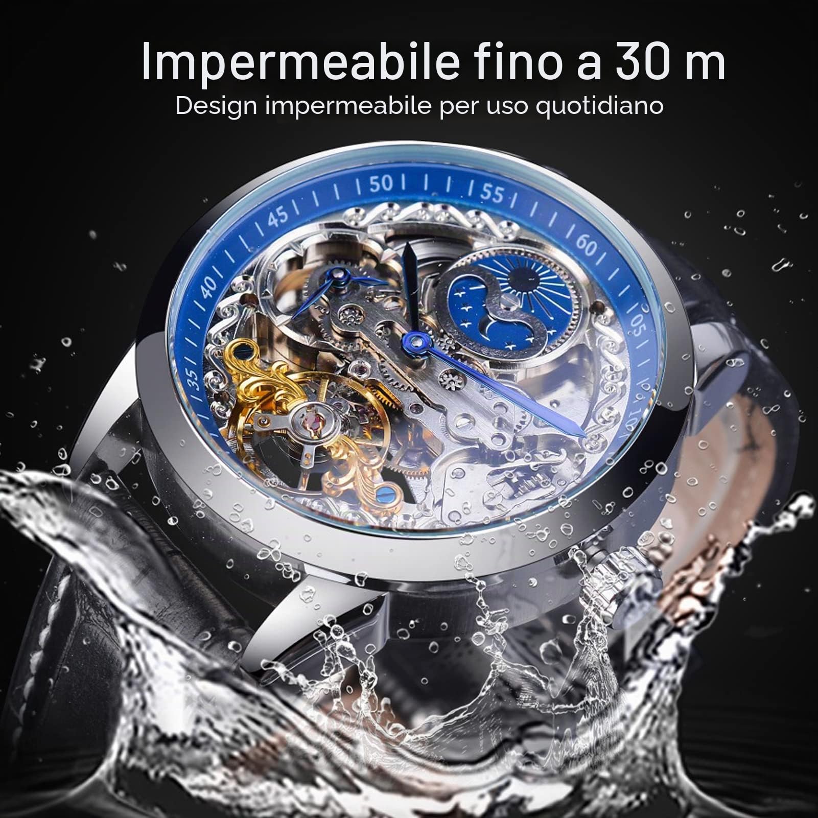 FORSINING Orologio da uomo Tourbillon Fase lunare Orologio da polso automatico da uomo in pelle moda business scheletro orologi di lusso a carica manuale