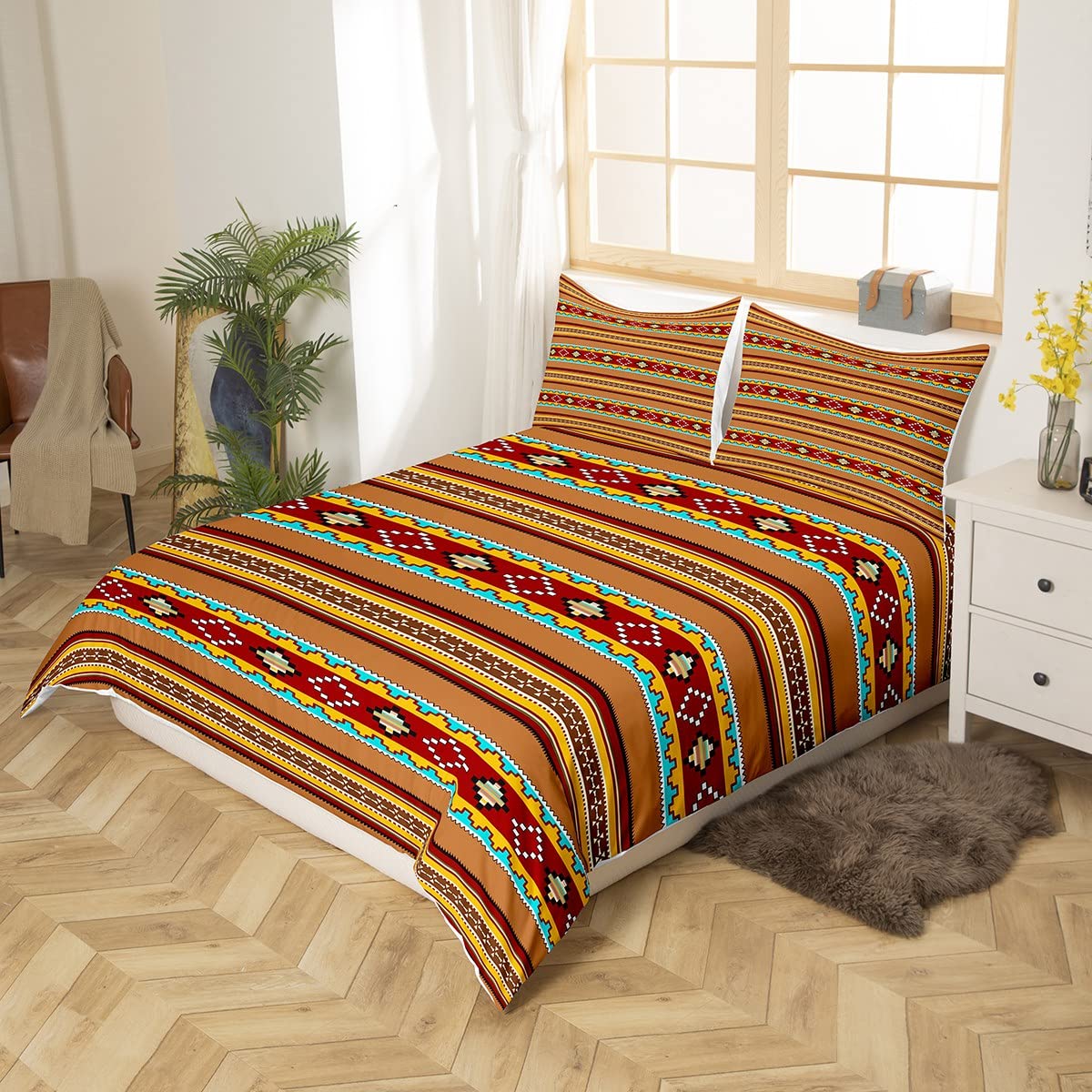 richhome Set di biancheria da letto con copripiumino in stile bohémien con motivo floreale di loto in stile bohémien (senza imbottitura), per ragazzi e ragazze, decorazione per la camera dei bambini