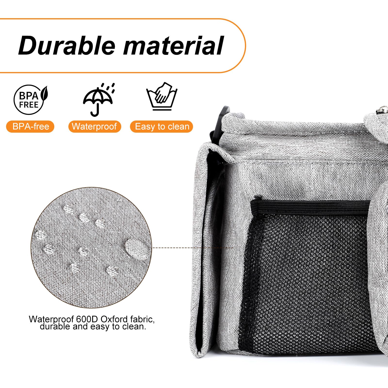 AiQInu Borsa Passeggino Borsa Organizer con Portabicchieri Isolati Tracolla,Impermeabile Borsa per Passeggino Universale con gancio per passeggino, con velcro