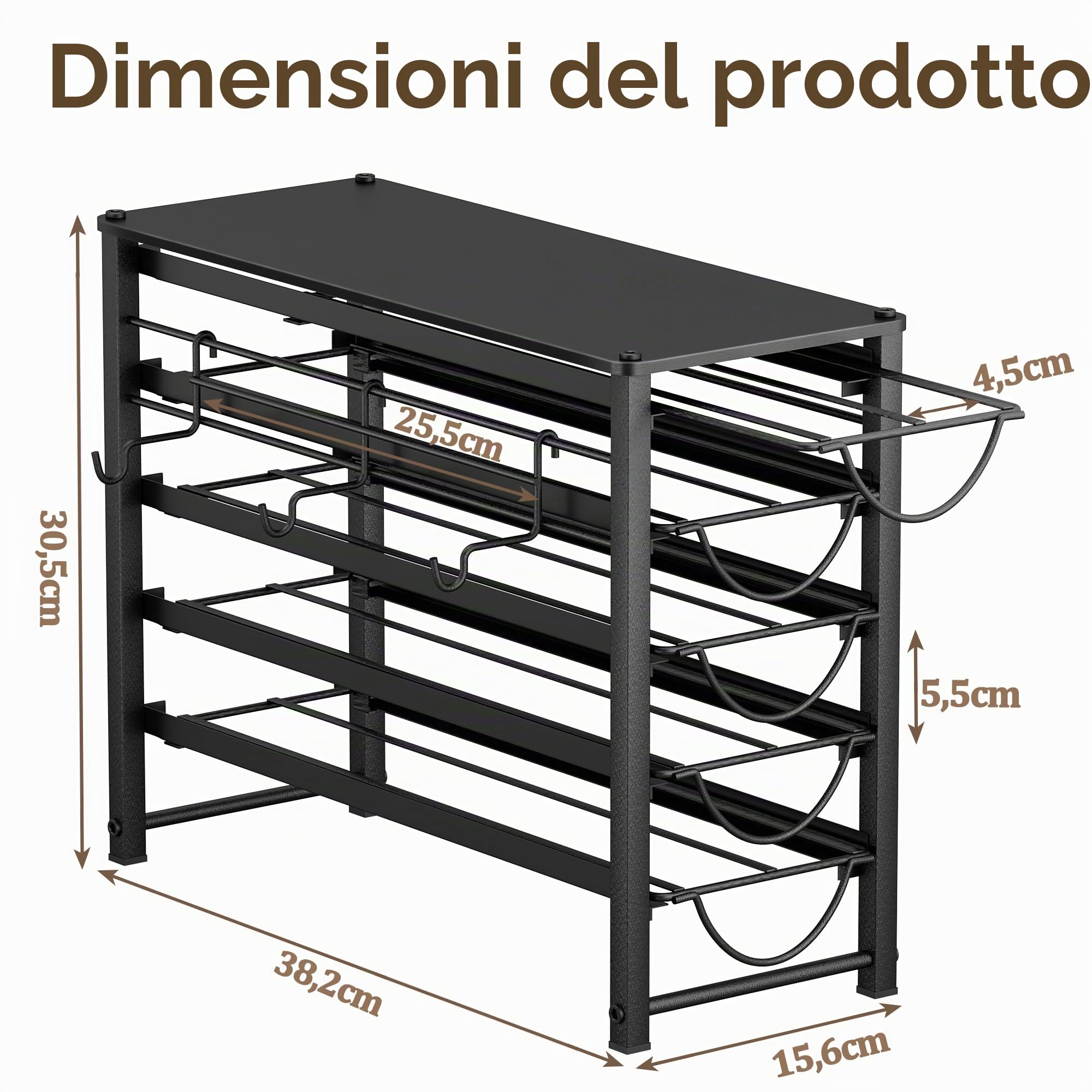 HFHOME Cassetto Porta Capsule Caffè a 5 Livelli, 70 Porta Cialde Capsule per Dolce Gusto, Porta Cialde con Scorrimento Silenzioso, Portacapsule in Metallo per Piccoli Spazi in Cucina