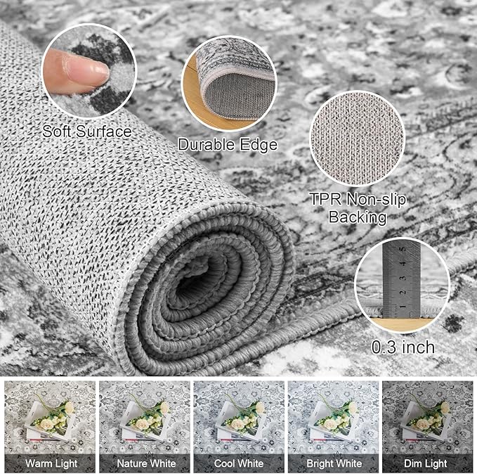 Tapete Boho Gris Lavable Antideslizante 2x3 miniatura 5