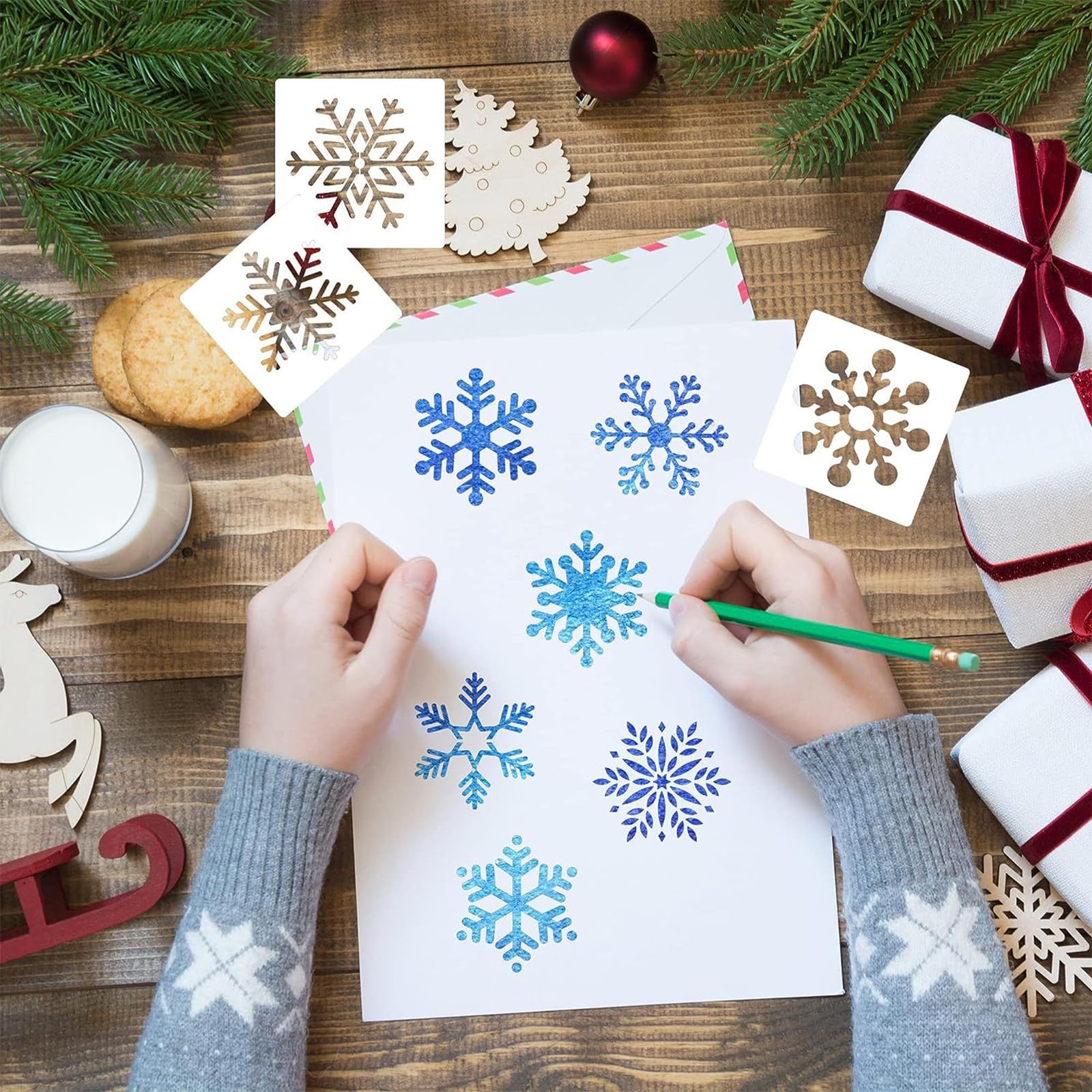 Lot 6 Pochoirs Noël Flocons De Neige Grand Format - Réutilisables Pour Décoration DIY