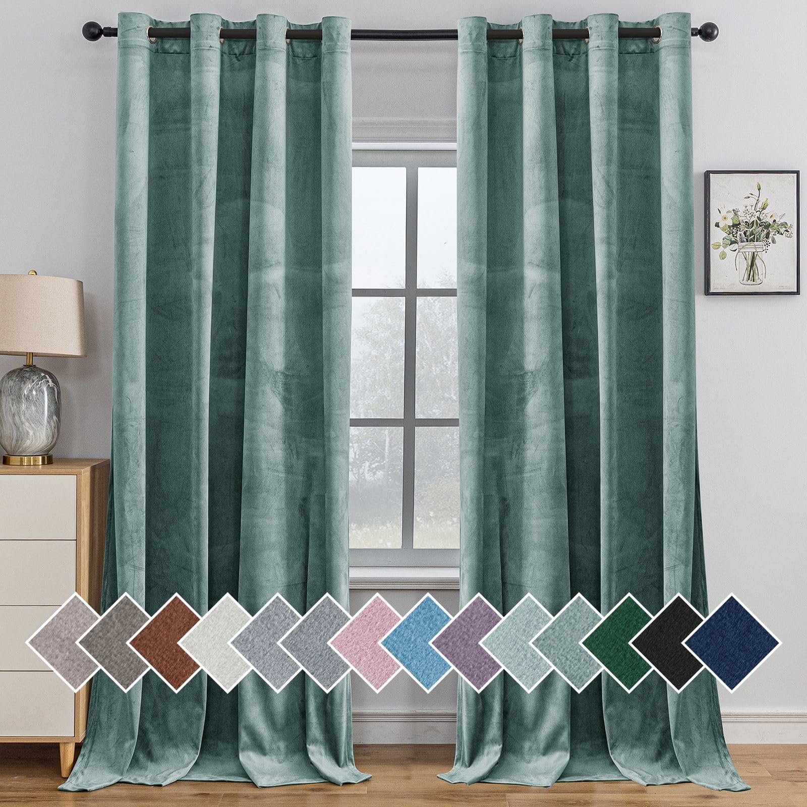 Ystyle Cortinas Salon Terciopelo 2 Piezas, 140×260 cm, Cortina Opacas Pesante con Ojales, Cortinas Termicas Aislantes Frio Y Calor, Cortina Modernas Dormitorio Habitacion Ventana, Verde Claro Global Recycled Standard Global Recycled Standard Global Recycled Standard