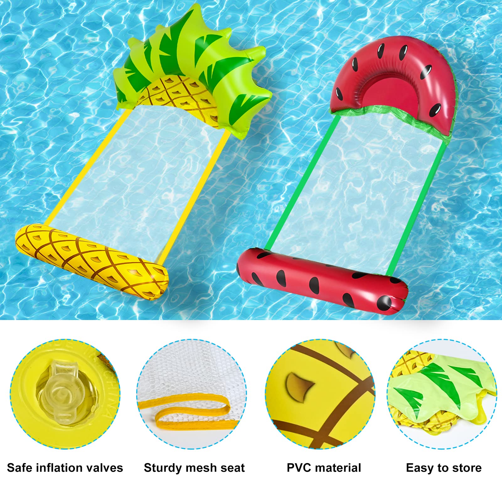 colmanda 2 Pezzi Amaca Gonfiabile, Amaca Galleggiante a Forma di Anguria e Ananas, Letti Galleggianti Portatili per Piscina, Materassino Gonfiabile Mare con Portabicchieri per Piscina, Spiaggia