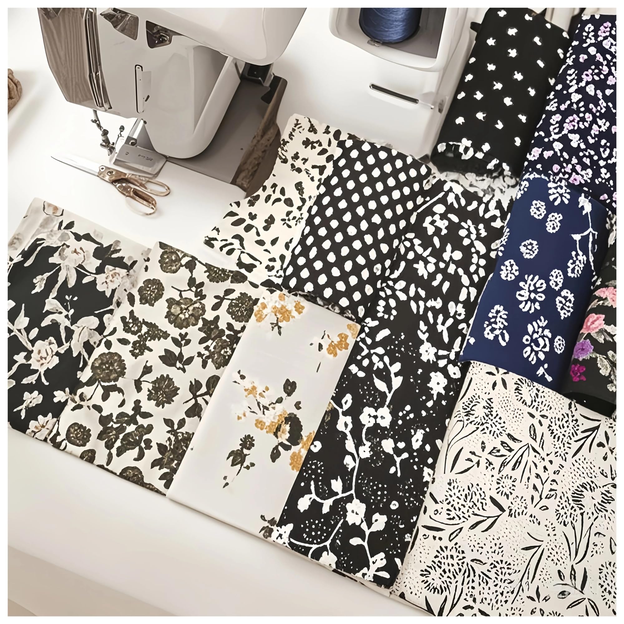 Patchwork Stoffe 40-teiliges schwarzes, gestepptes, bedrucktes Stoffrollenset aus reiner Baumwolle, vorgeschnittene dekorative quadratische Aufnäher