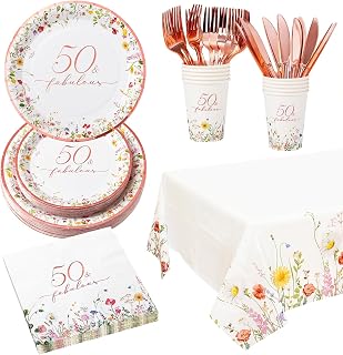 Crisky 50th Birthday Plates and Napkins Set, 50 Fabulous Disposable Pape...