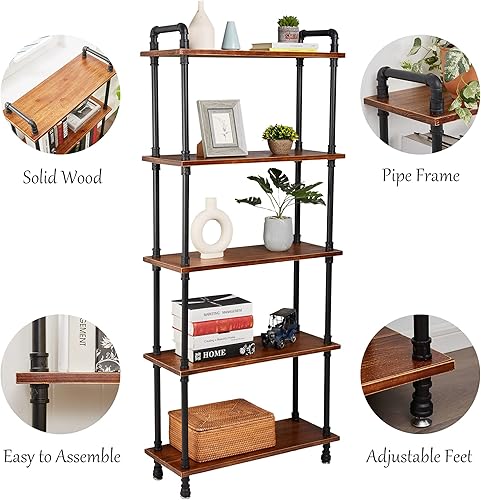 Miniatura 3 de Estantería industrial, estantería de 5 estantes, estantería de tubo marrón rústico (29.5 pulgadas de largo x 11.8 pulgadas de ancho x 70 pulgadas de