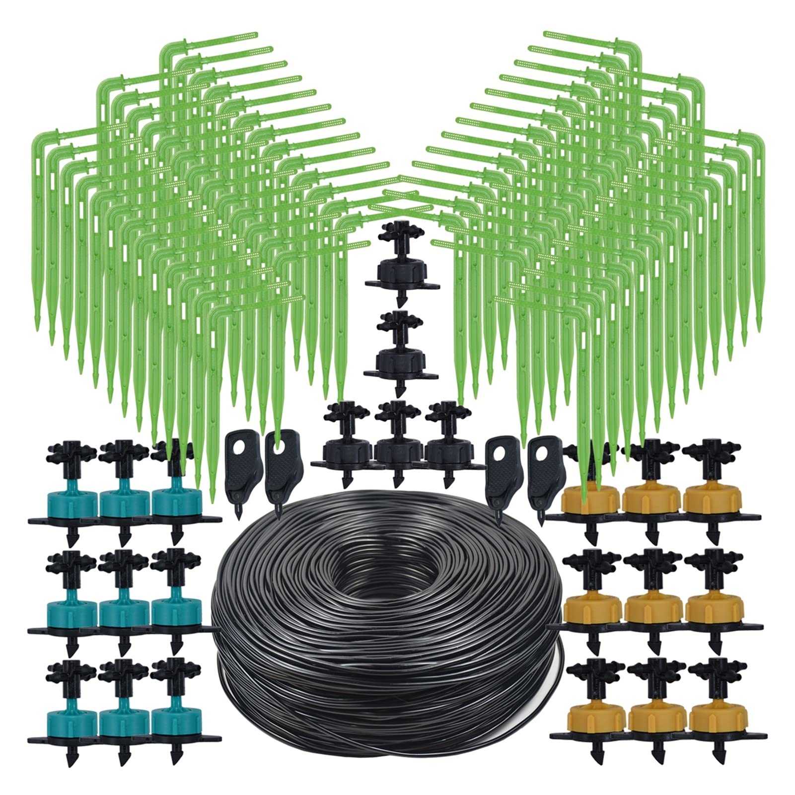 Zestaw do nawadniania kropelkowego 10-100 m 2 l 4 l 8 l/h ogród mikrokropelkowy wąż do nawadniania zestaw systemu nawadniania 3/5 mm strzałka narzędzie do kapania szklarnia (kolor: KSL01-348-2L-80M)