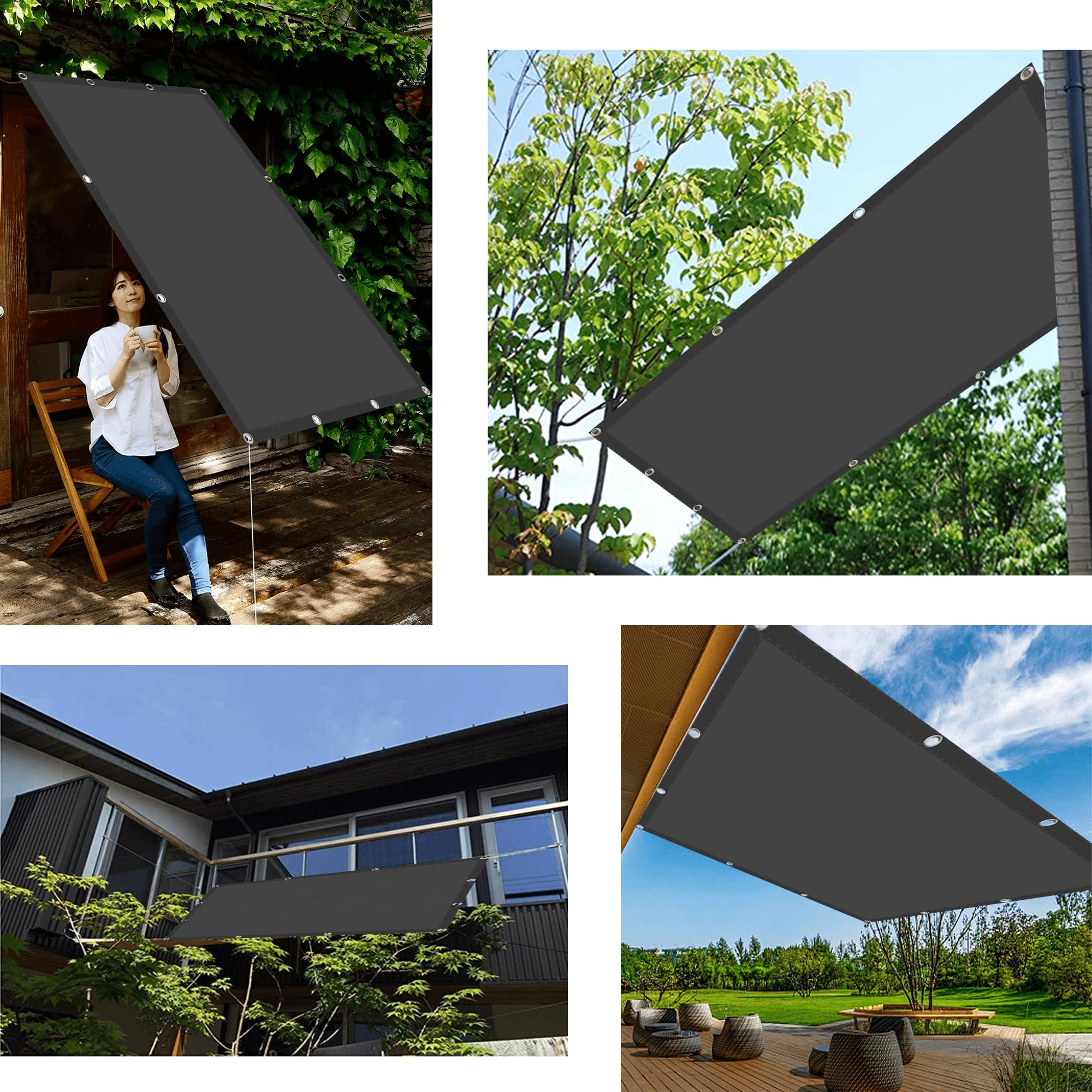 Rechteckig Sonnenschutz 120 x 300 cm UV Schutz Sonnenschirm Segel Wetterfest für Terrasse, Garten, Balkon, Camping, Dunkelgrau