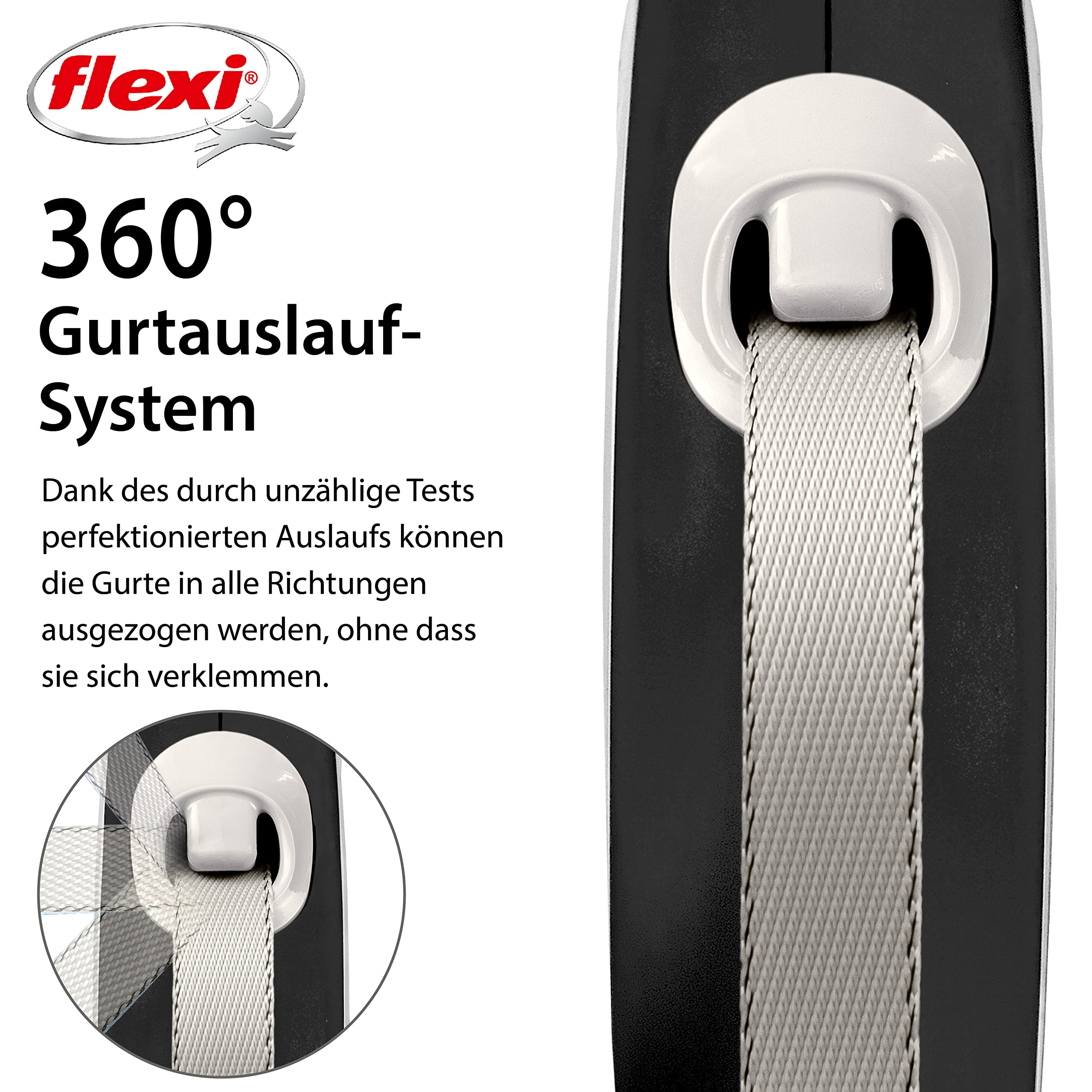 flexi® Comfort L | 8m Gurt Roll-Leine für Hunde bis 50 kg | Schwarz | ausziehbare Hundeleine | Gewicht 537.8 gr | Maße 13.9 x 21.3 cm