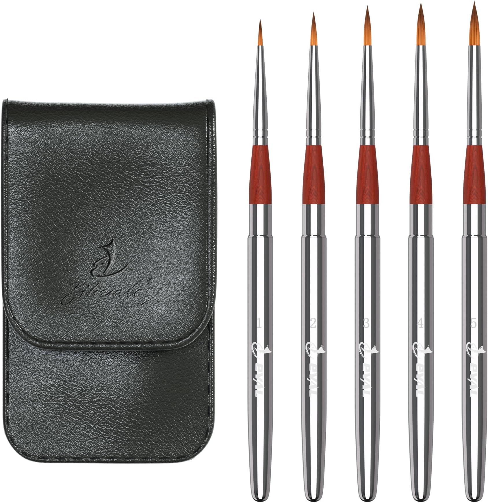 Travel Watercolor Brushes, YIHUALE 5pcs Travel Artist Painting Brushe, Detachable Portable Pocket Brushes Set with Black Leather Bag for Watercolor Acrylic Oil