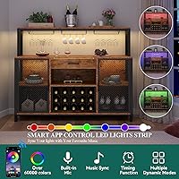 Vista 8 de Gabinete de barra de vino con cajón y luces LED, gabinete de café industrial de 55 pulgadas con estante de vino y soporte para copas de vidrio