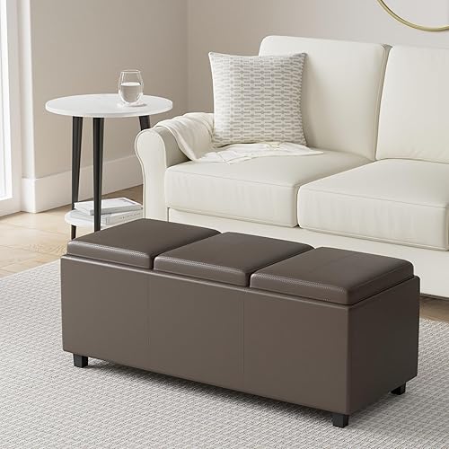 Miniatura 239 de Otomana rectangular de almacenamiento de cuero sintético Simpli Home Avalon., Cuero, Marrón Azul,Marrón Chocolate,Cloud gris,Gris oscuro,Azul