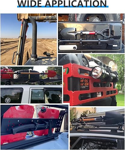 Miniatura 6 de Hi-Lift Jack Handle Keeper 2 abrazaderas de goma, agarre de herramienta de tubo, montaje de abrazadera de liberación rápida, soporte de techo negro