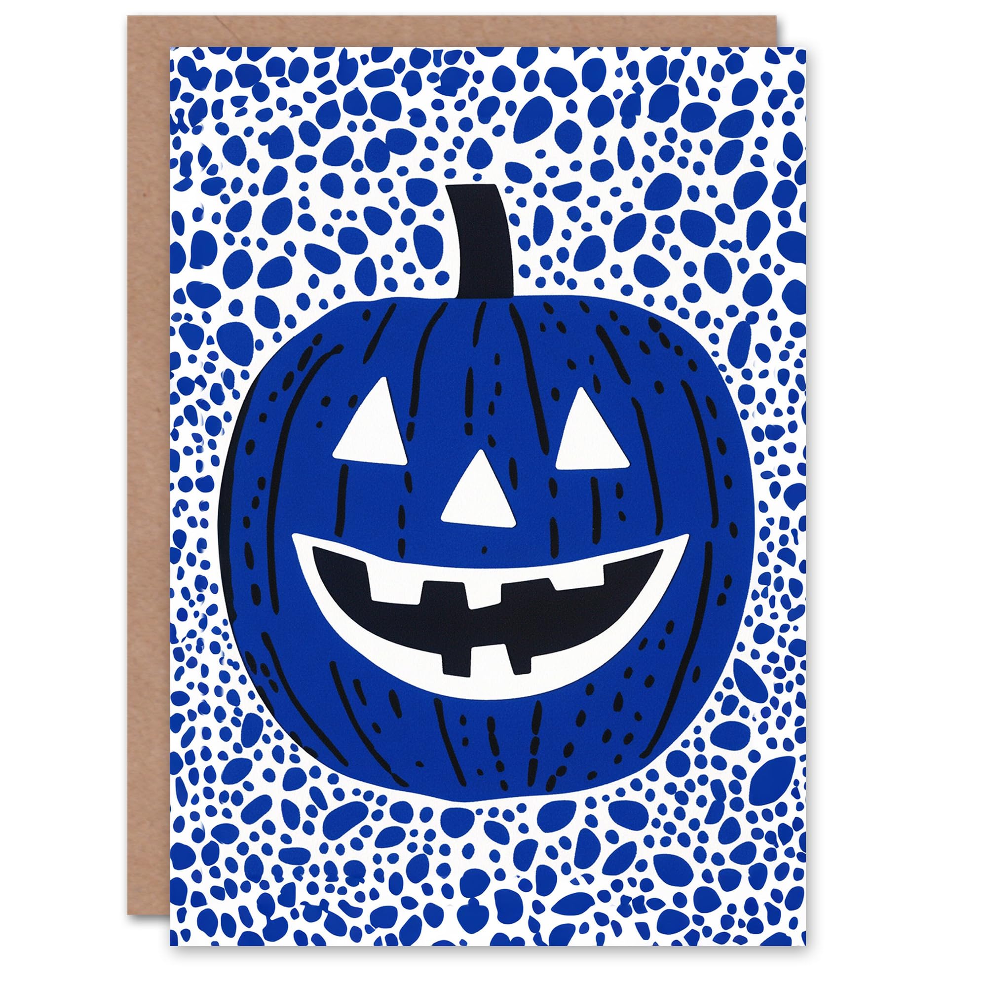 Wee Blue Coo Arty Pumpkin Blue Fun Trick or Treat Haunted Scary Halloween Card Blank For All