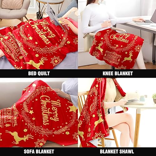 Miniatura 5 de Manta de Navidad roja de 50 x 60 pulgadas, manta de decoración navideña de renos, suave y cálida para sofá y dormitorio