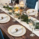 Goodluck 350 Piece Plastic Dinnerware Set for 50 Guests, Fancy Plastic Plates for Party, Dinnerware Set Include: 50 Dinner Plates, 50 Dessert Plates, 50 Pre Rolled Napkins with Silverware, 50 Cups