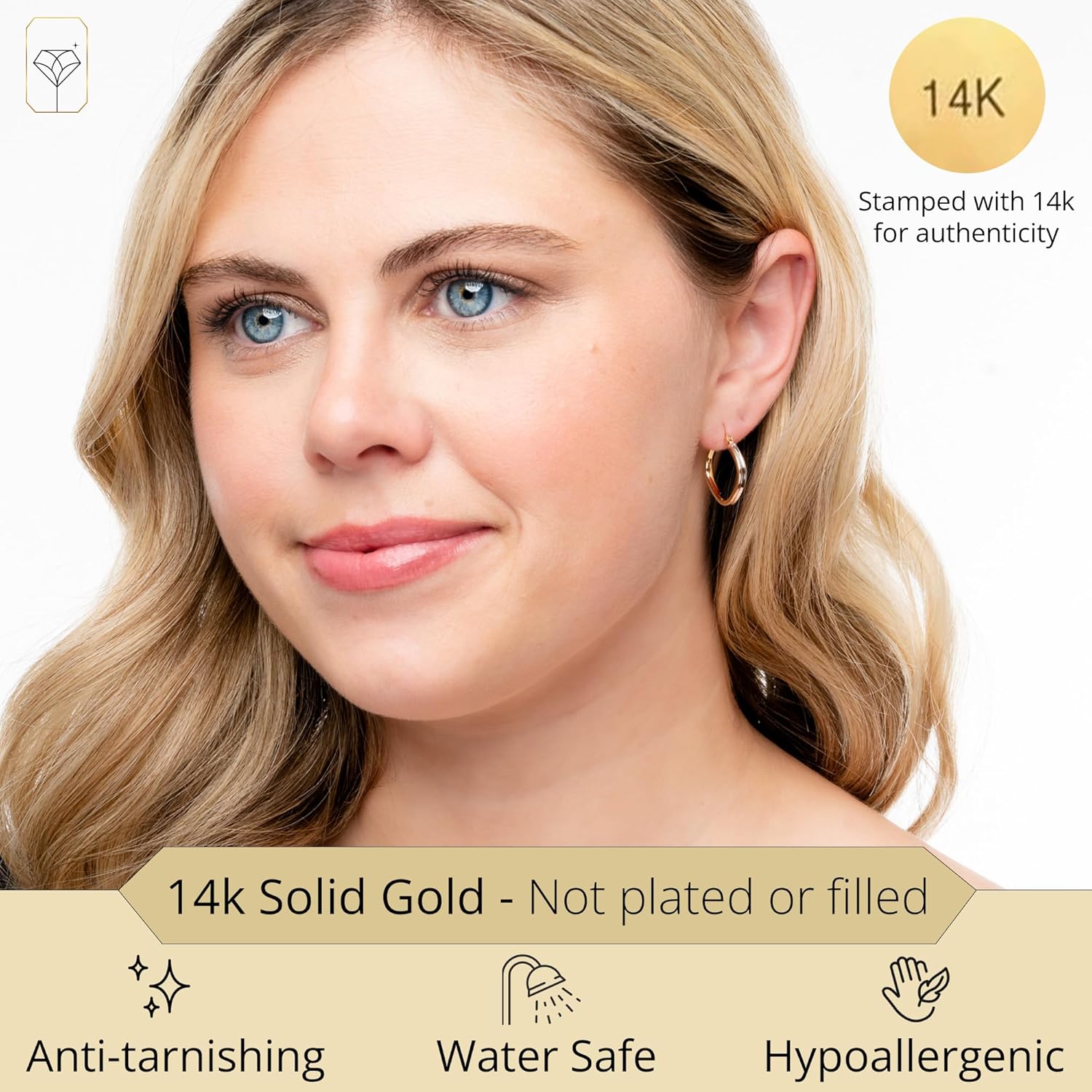 14k Two-Tone Hoops in White & Yellow Gold | Hypoallergenic Solid Gold Hoop Earrings for Women | Anti-Tarnishing Real Gold Hoops with Secure Clasps by MAX + STONE - Image 2