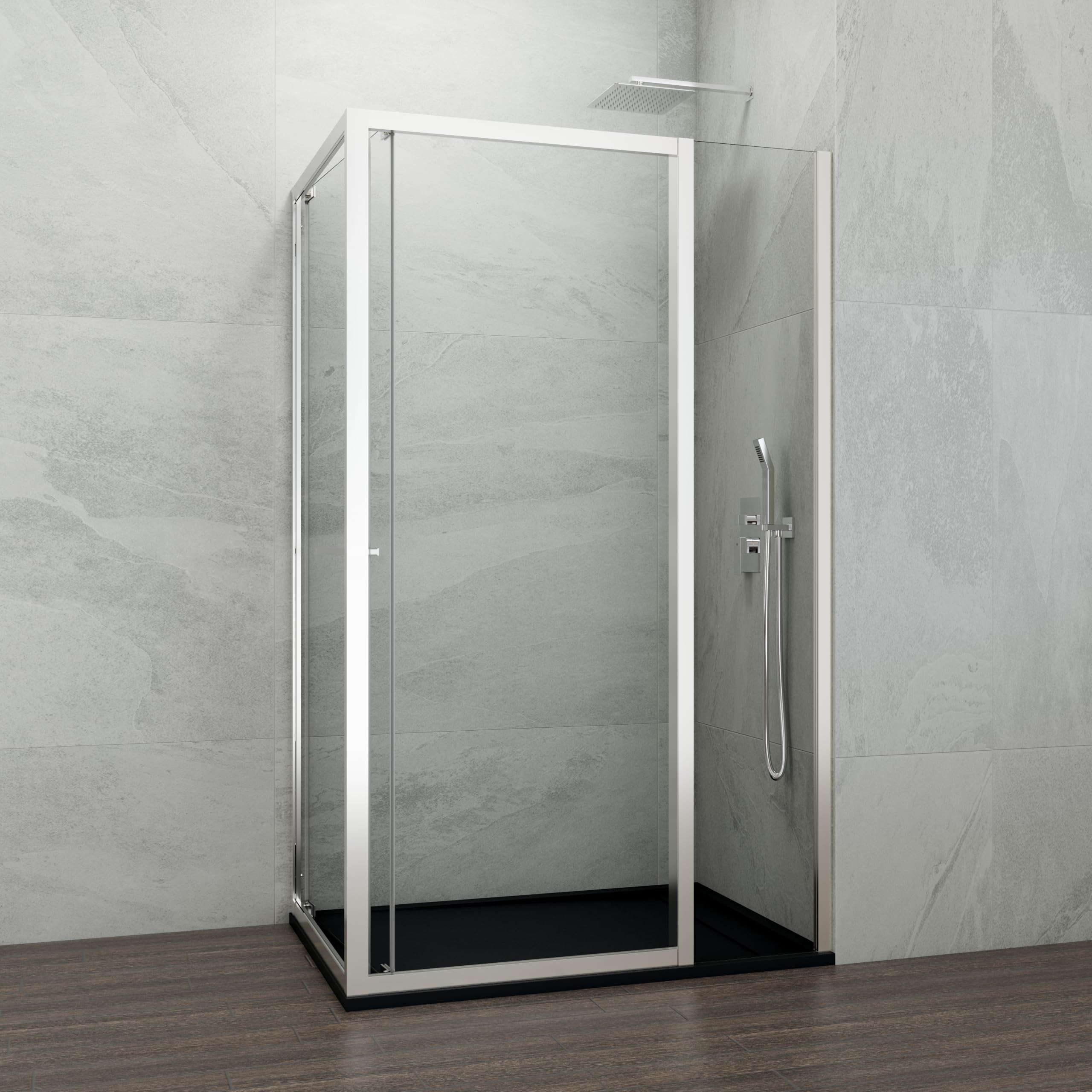 GME - Mampara Ducha Cromo 1 Puerta Corredera Plegable + 80cm Panel Lateral Fijo 95cm | Mampara de Cristal Reversible, Perfilería con Ancho Adaptable, 195cm de Altura y Vidrio con Grosor 6mm
