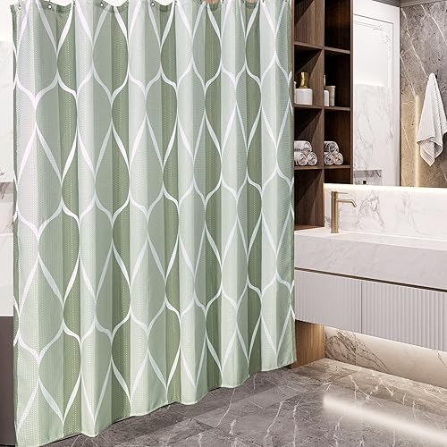 Miniatura 2 de VANZAVANZU Cortina de ducha geométrica con ganchos de acero inoxidable, cortinas de ducha de tela resistente, resistentes al agua, lavable a
