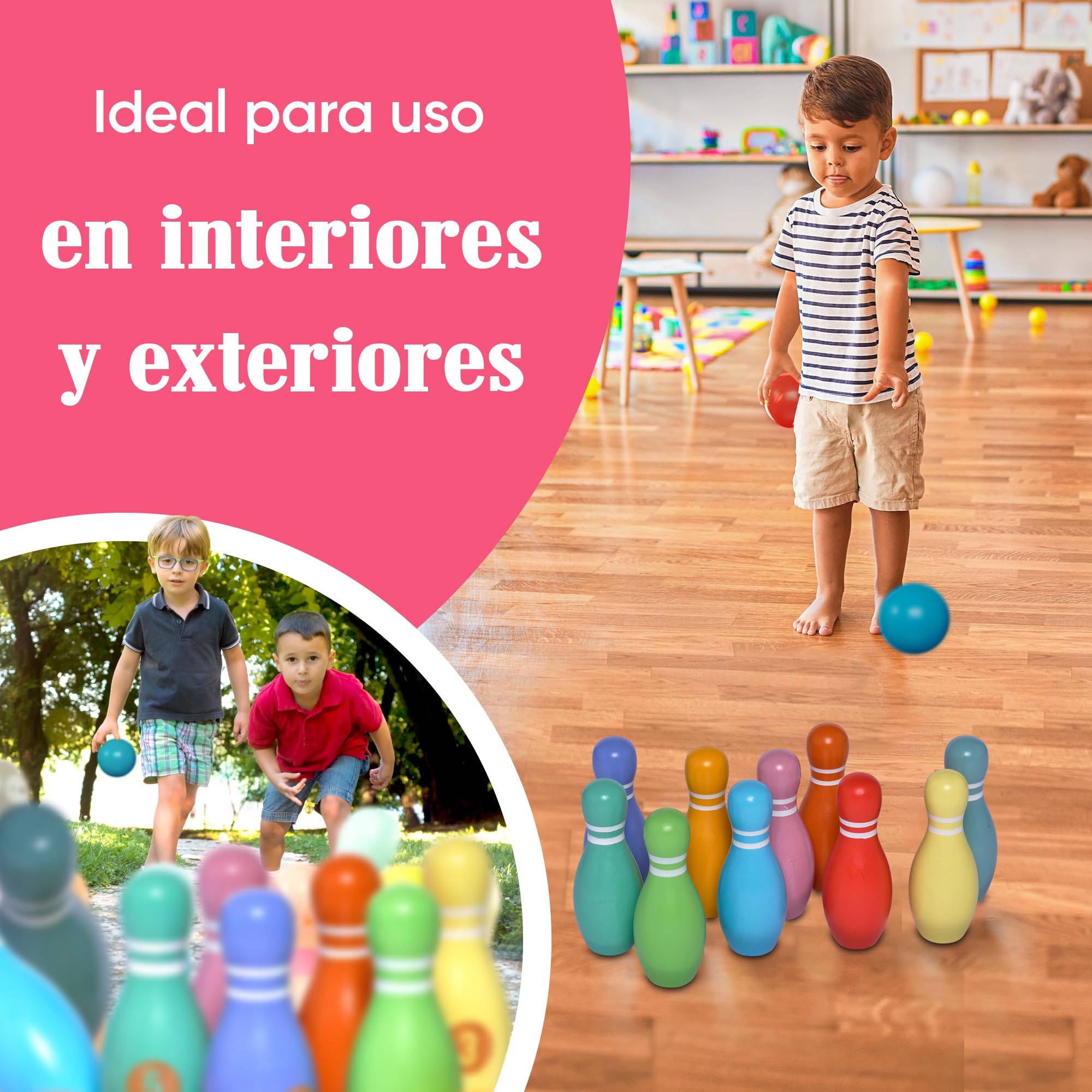 Pink Papaya Bolos Infantiles, Juego de Bolos para Niños de 12 Piezas, Juegos de Exterior Niños, Juguetes para Niñas