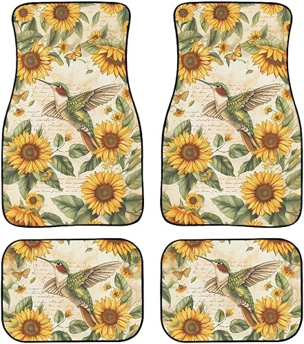 Miniatura 27 de Coloranimal Alfombrillas abstractas hippie para automóvil, 4 piezas, retro, años 60, 70, Groovy Daisy Hippy, alfombrillas universales para la Patrón