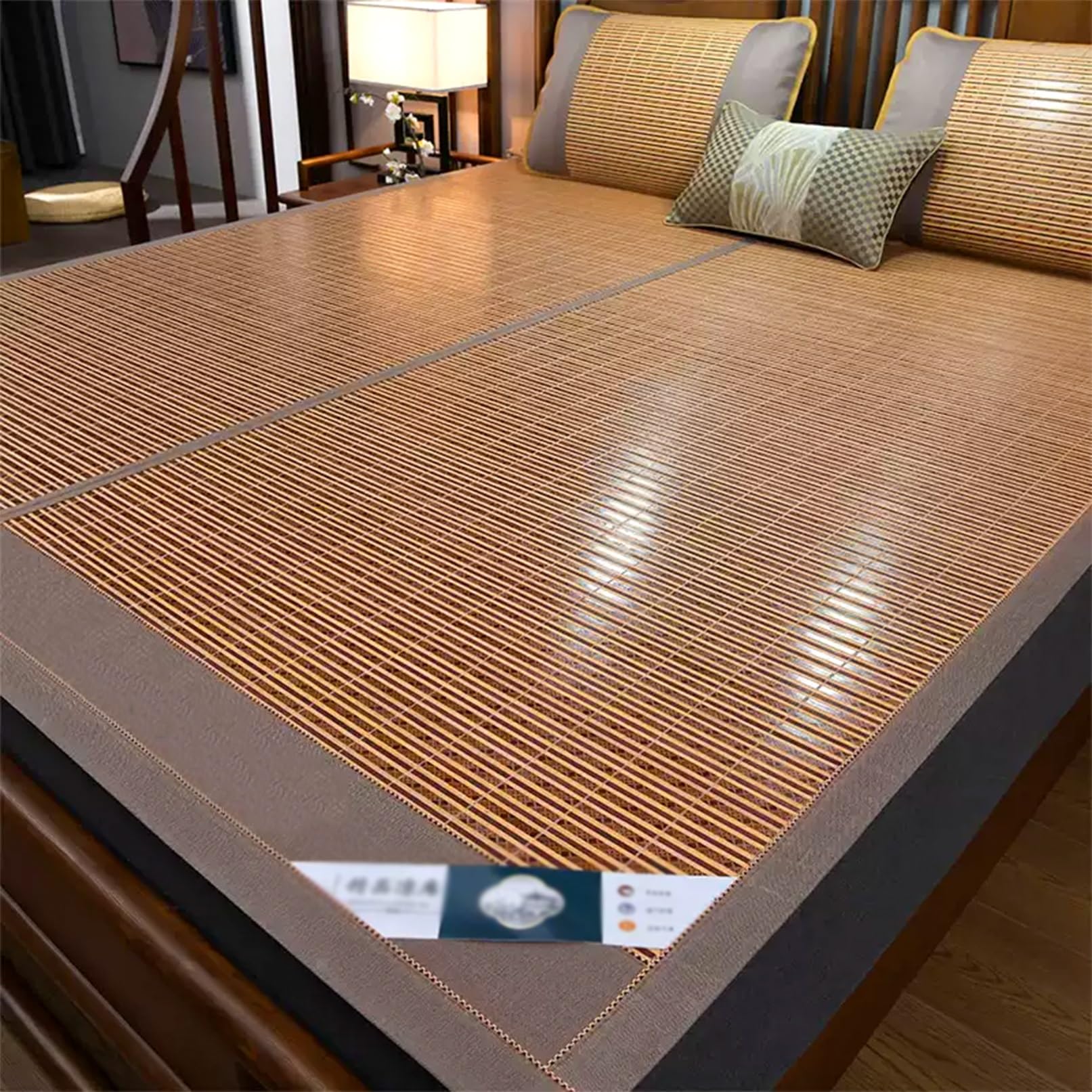 Natural Bamboo Summer Sleeping Mat Foldable Cooling Pad for Bed Home Mattress Folding Bamboo Cool Sleep Mat for Home School Dormitory Brown(180cmx200cm)