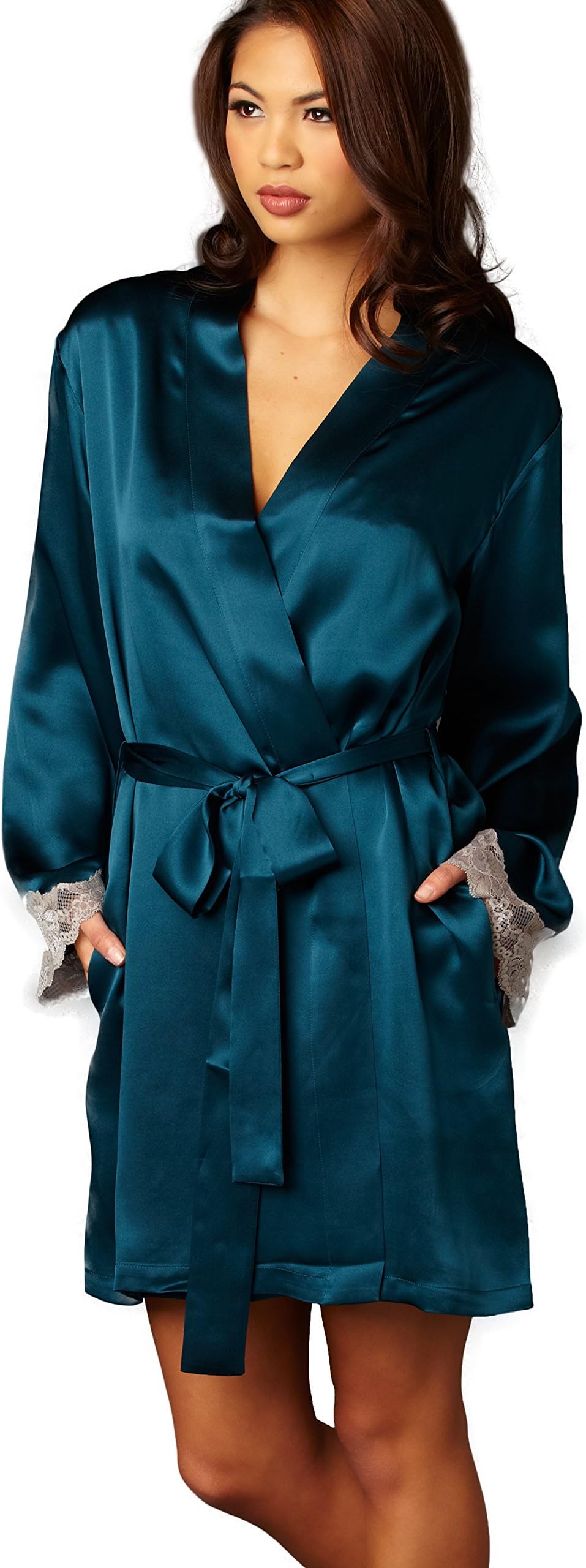 Julianna RaeWomen's Robe, 100% Silk, Lace Trimmed Sleeves, Indulgence Collection, Lingerie, Beautiful Gift Packaging