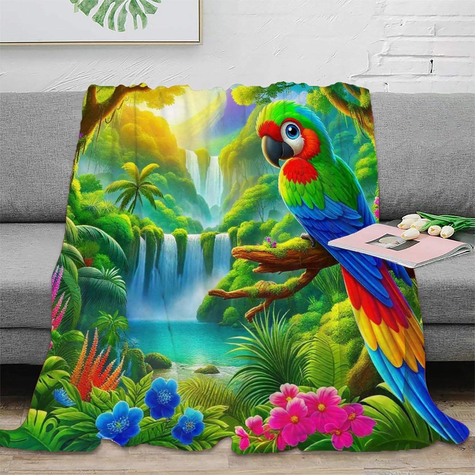Couverture de lit de luxe en microfibre épaisse à motif perroquet haute définition