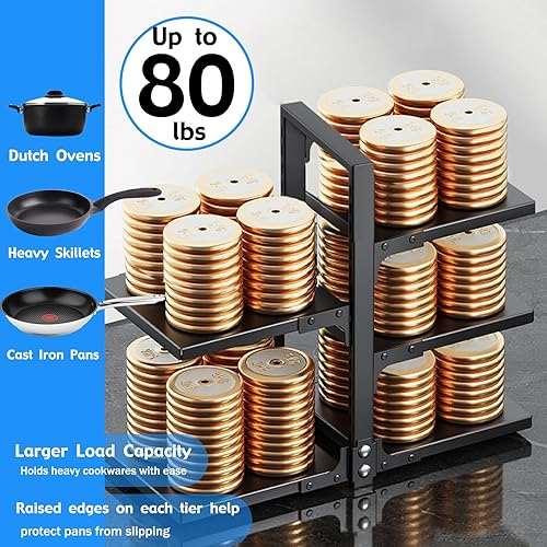 Miniatura 3 de Organizador de ollas y sartenes, organizador de ollas y sartenes de 5 niveles para gabinete, organizador de ollas y sartenes ajustable resistente