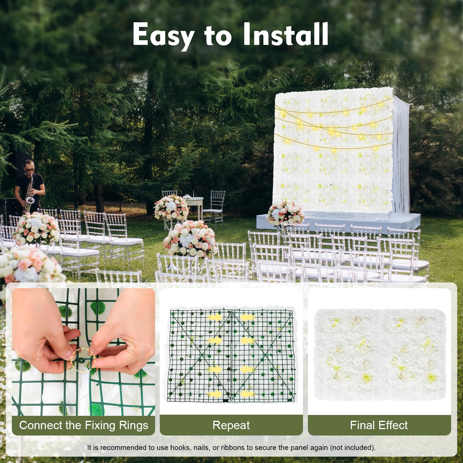 Künstliche Blumenwand 12 Stück Flower Wall künstliche Rose, DIY Blume Wandpaneel für Hochzeit, Hintergrund, Dekoration, Zuhause, Garten, Party, Dekoration, 60 x 40 cm, Weiße