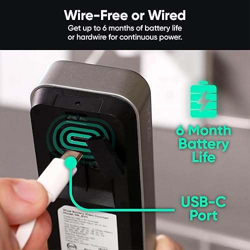 Vista 6 de Wyze Timbre de video con batería, cámara inalámbrica, 1536 x 1536 HD+ con visión nocturna a color, audio de 2 vías, vista 1:1 de cabeza a pies