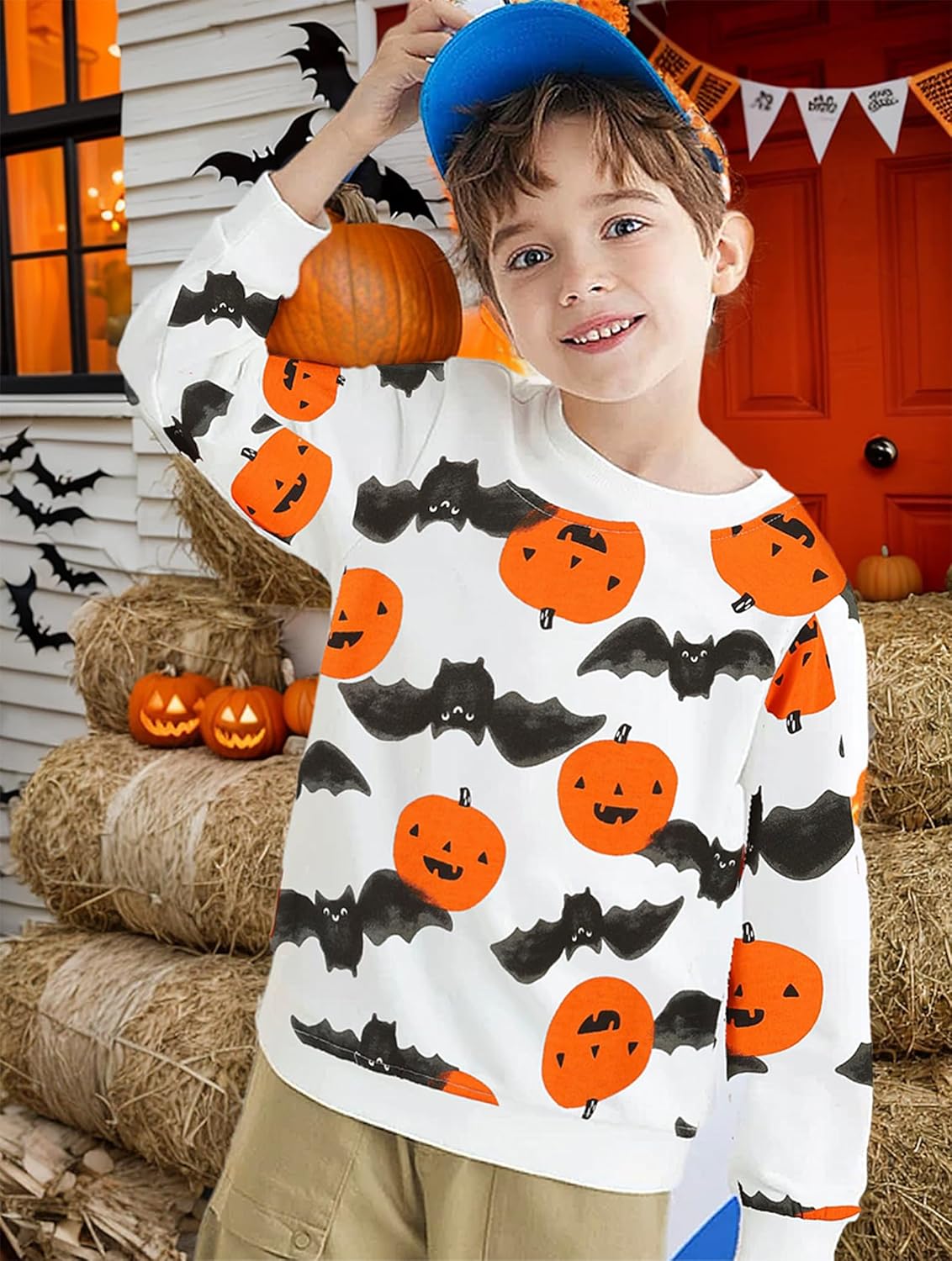 Halloween Sweatshirt Kids Glow in the Dark Dinosaur Shirt Boys Pumpkin Tops Bat Long Sleeve Cotton Outfits 1-7T - Image 3