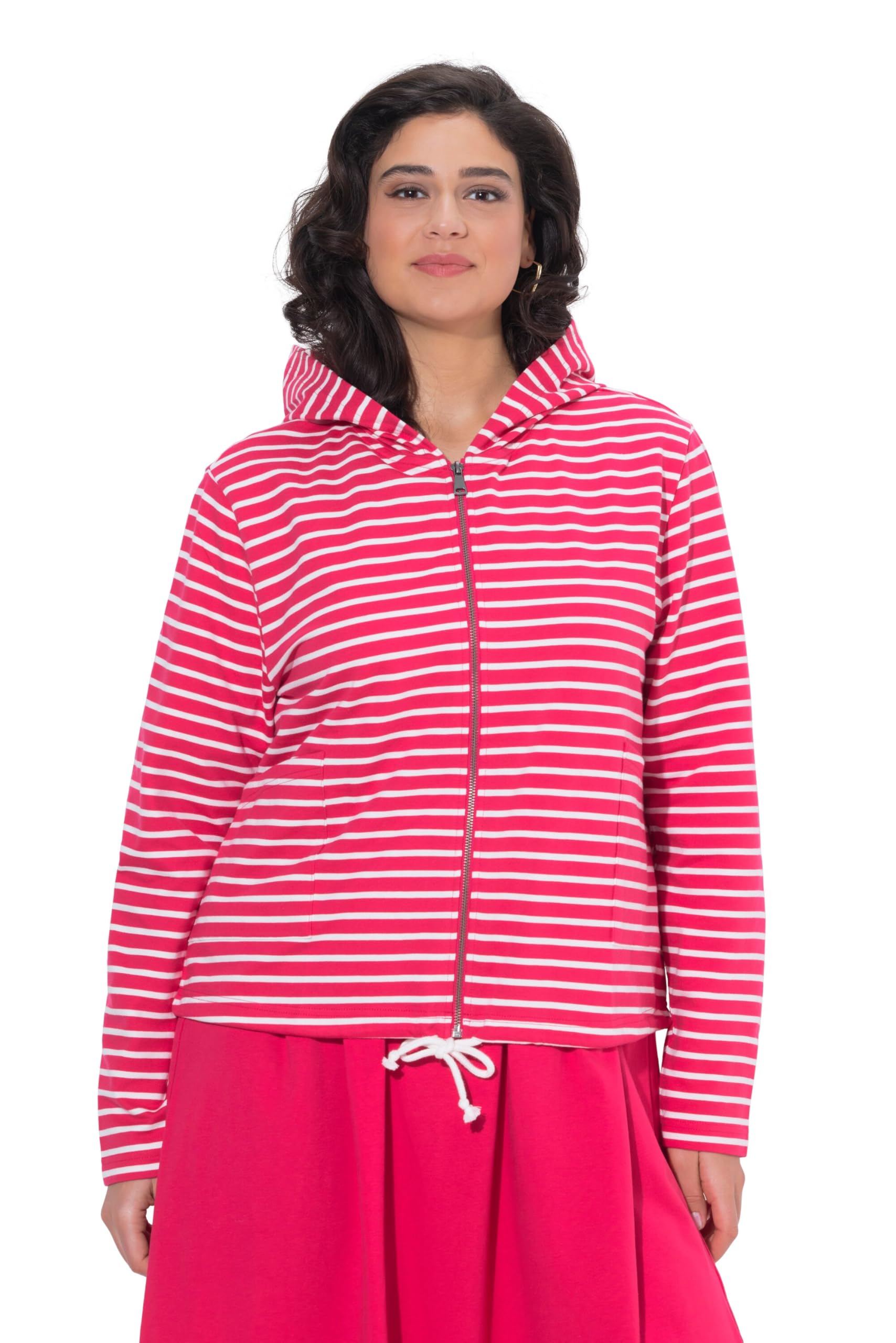 Ulla Popken Damen große Größen Übergrößen Plus Size Sweatjacke, Ringel, Saumtunnel, Kapuze 849565