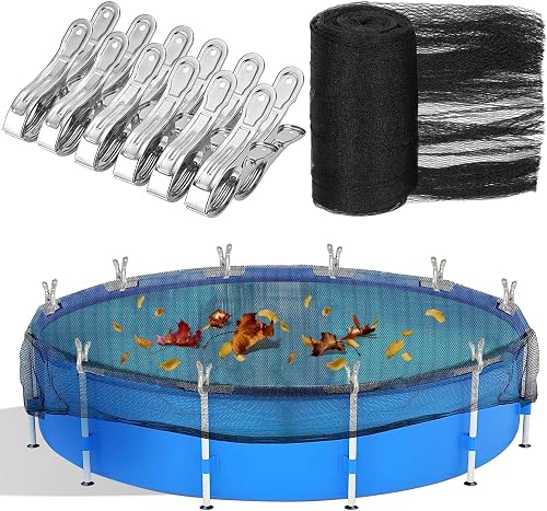 18 Feet Round Leaf Net Cover for Above Ground Pool, Mesh Cover with 12 Pcs Large Metal Clips，Pool Safety Net Fits 18FT Above Ground Pools, Keeps Leaves Out of Your Pool