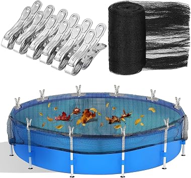 18 Feet Round Leaf Net Cover for Above Ground Pool, Mesh Cover with 12 Pcs Large Metal Clips,Pool Safety Net Fits 18FT Above Ground Pools, Keeps Leaves Out of Your Pool