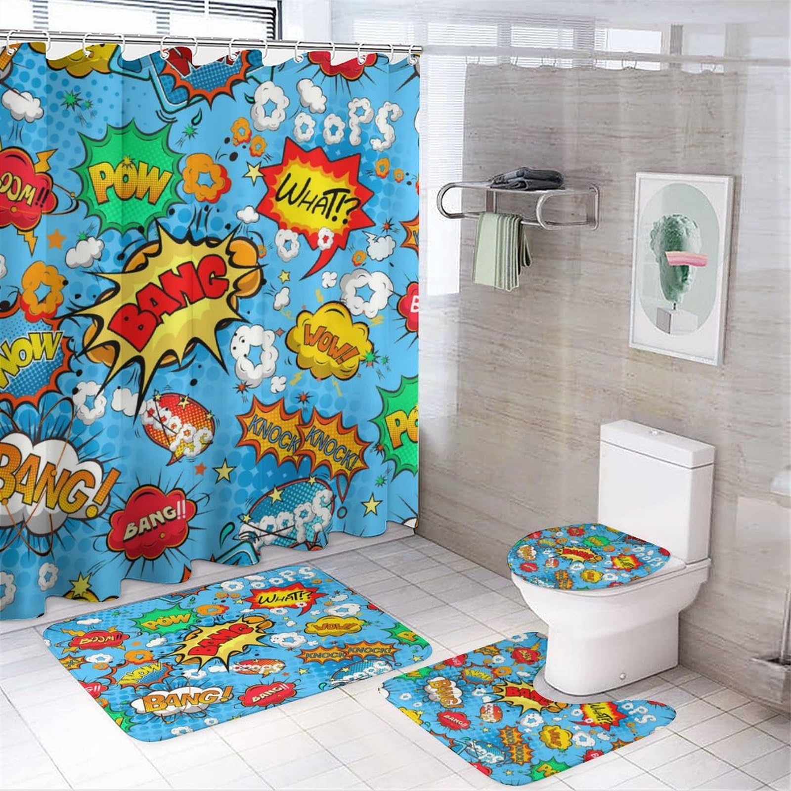 Superhero Cityscape Bathroom Curtain 72x72 Cartoon Superhero Cityscape  Shower Curtain - 72x72 Inch Waterproof Bathroom Decor With Hooks Nyc Shower  Curtain, image size:1600x1600