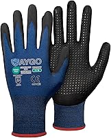 Vista 10 de KAYGO MicroFoam - Guantes de trabajo con revestimiento de nitrilo, 12 pares KG19N de nailon de punto sin costuras, micropuntos para un mejor agarre
