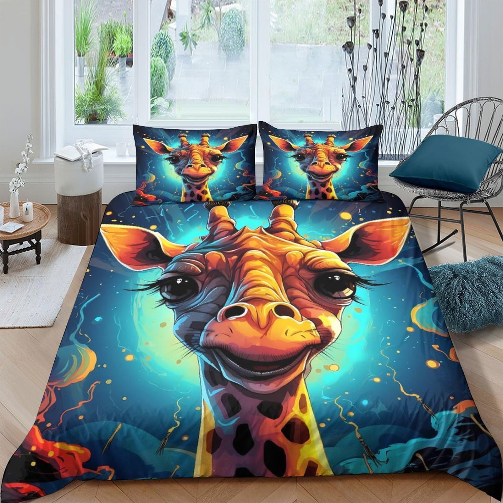 Ctjqhvkz Style-2 3D Printed Vibrant Giraffe Fitted Sheet Microfiber Soft Breathable Artistic Jungle Mattress Cover For Bedroom Dorm Decor Single（135X200cm）