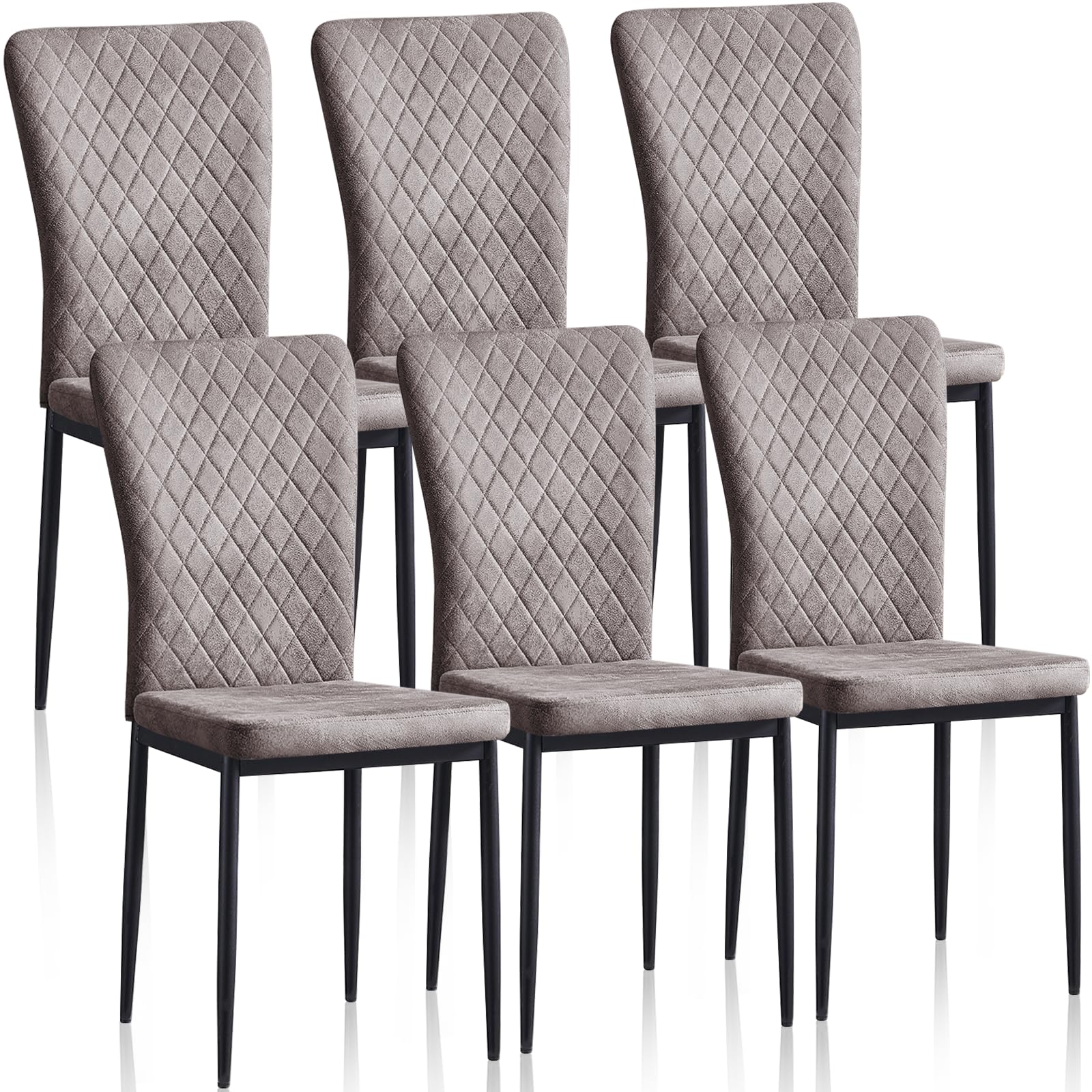 Sedie da soggiorno con rivestimento in velluto, schienale alto, struttura in metallo cromato e moderno design a griglia per soggiorno, sala conferenze e aule (6, grigio chiaro)