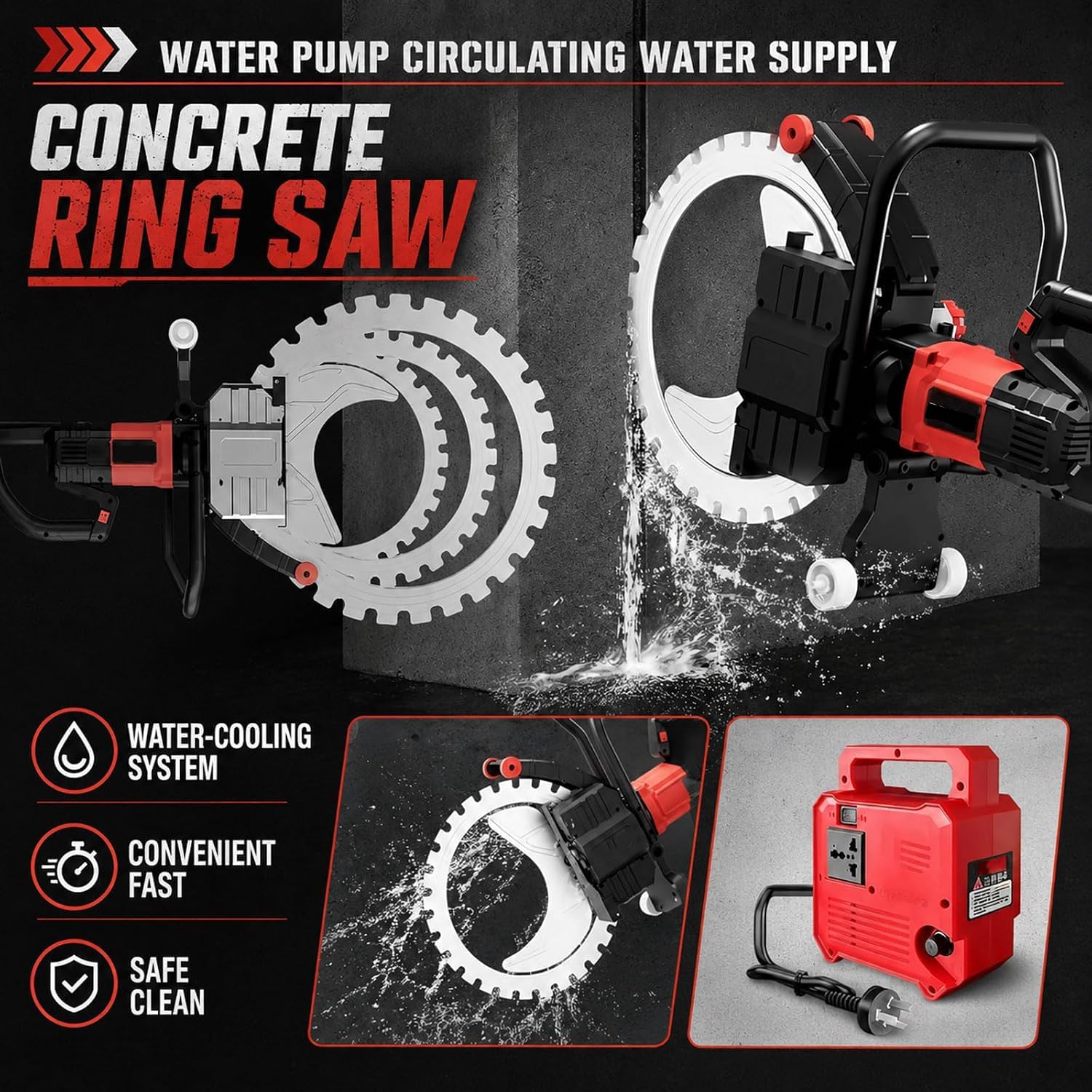 Sierra Circular Eléctrica Sin Escobillas De 9800 W para Hormigón Y Mampostería, con Profundidad De Corte De 30/40/50 Cm, Kit De Bomba De Agua, Control De Doble Empuñadura Cutting Depth 30cm