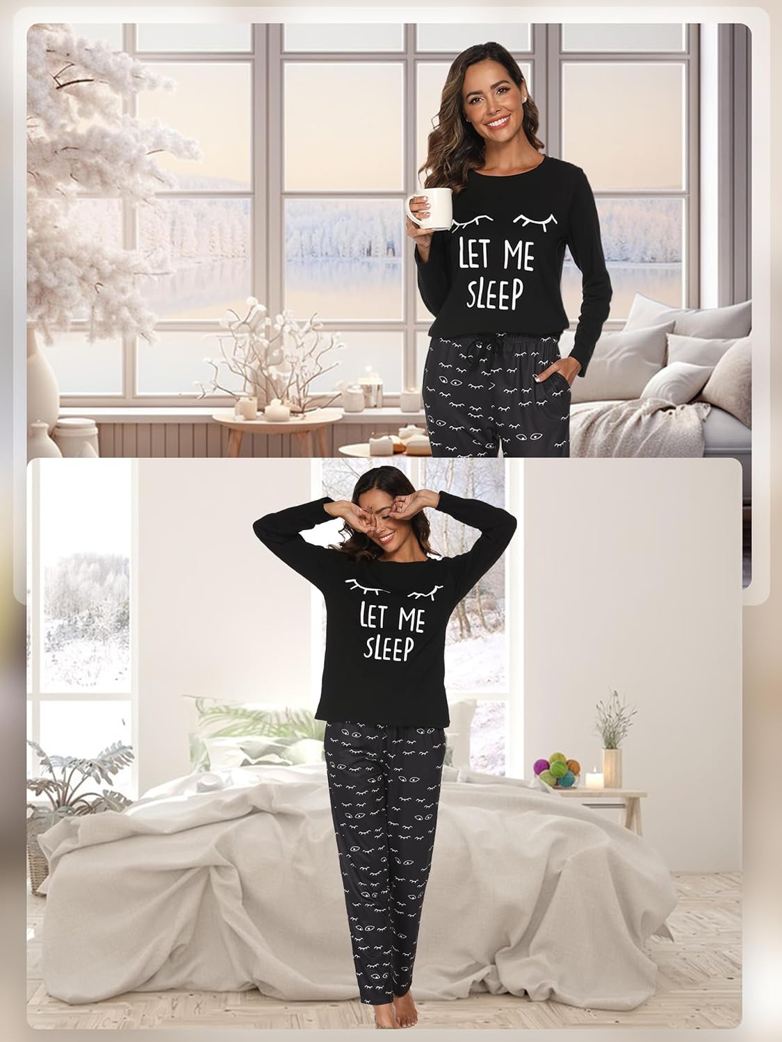 Womens Cotton Pajama Sets Long Sleeve Tops and Full-Length Sleepwear Set Two-Piece Pjs with Pockets Soft Loungewear - Image 2