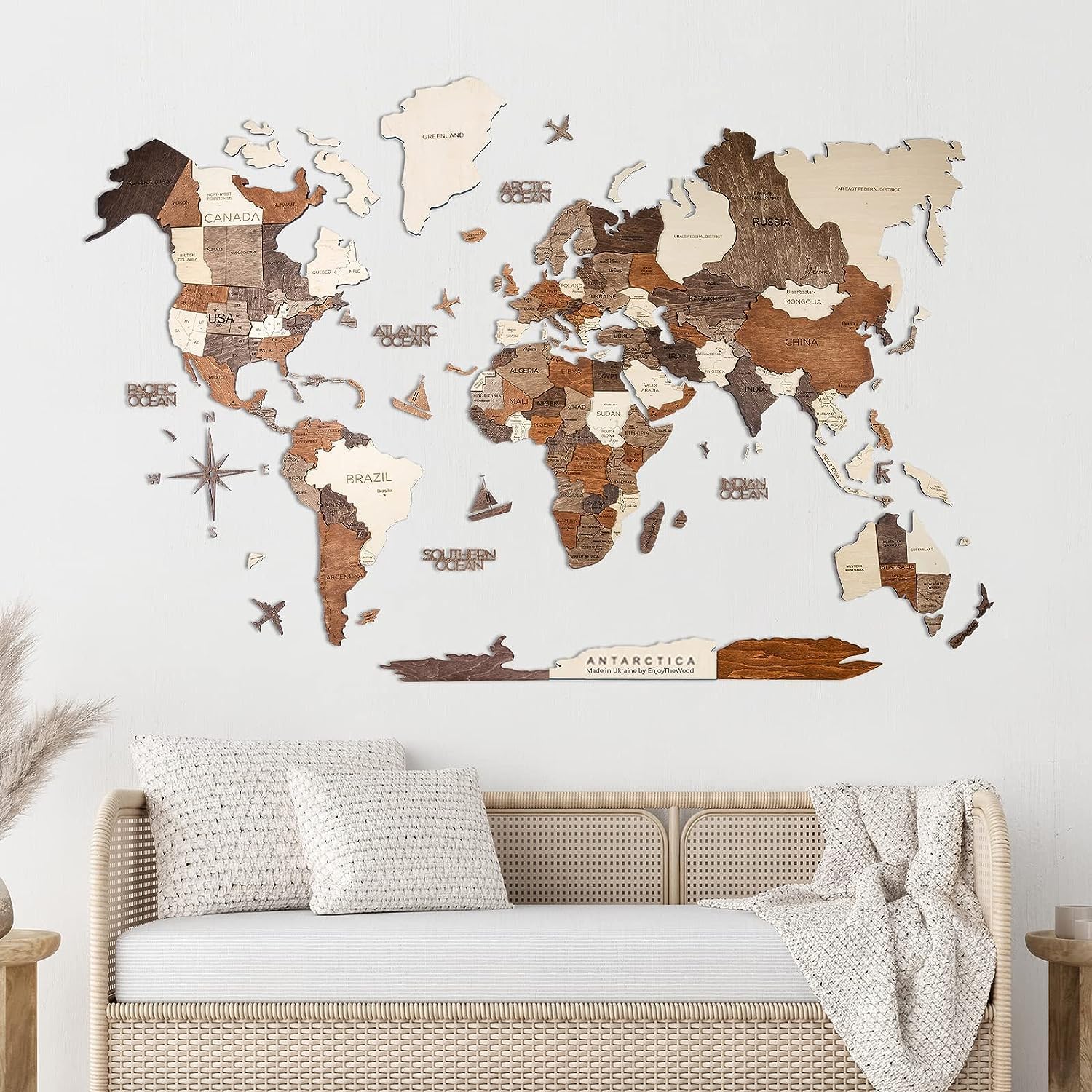 【廃盤カラー】3DWood World Map ENJOY THE WOOD Enjoy The Wood 3D Wood World Map Wall Art Large Wood Wall Décor