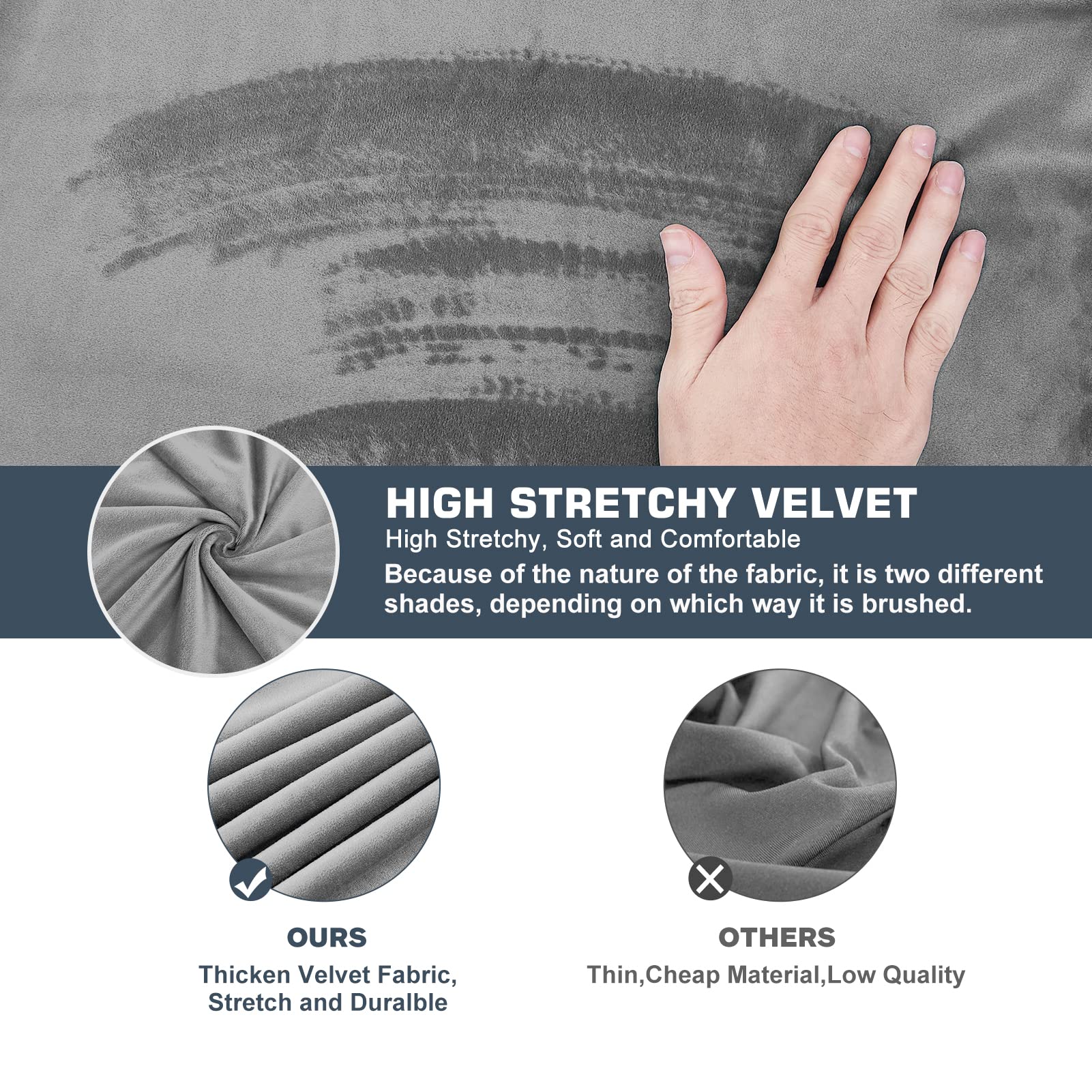 ( missing size) NeColorLife Velvet Sectional S retch Sofa Back Cover with Elasti c Band for Large Sectional Couch (1PC Backrest Cushion Cover,Grey)