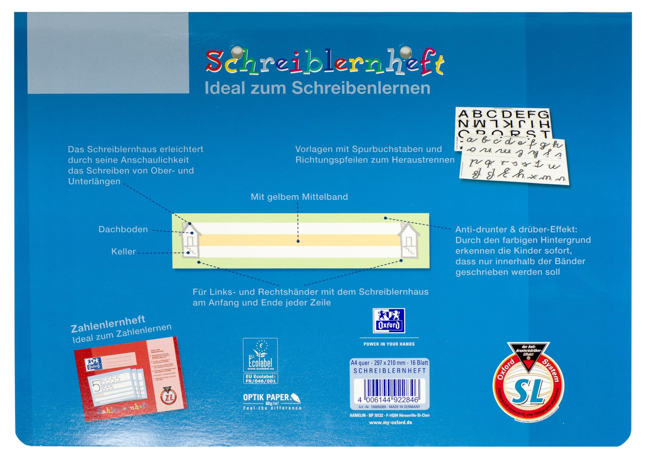 Oxford Schreiblernheft, A4 quer, Lineatur SL, 16 Blatt, 10 Stück
